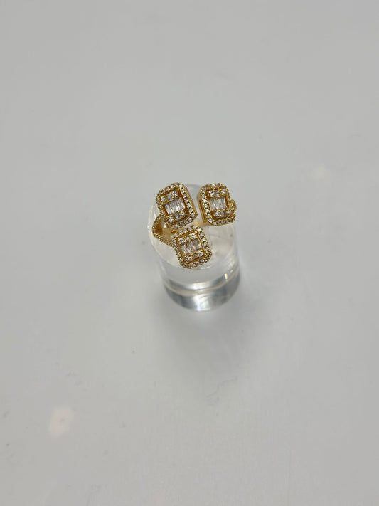 3 lü Baget Taş Detay Yüzük (Pirinç Kaplama) (Ayarlamalı)