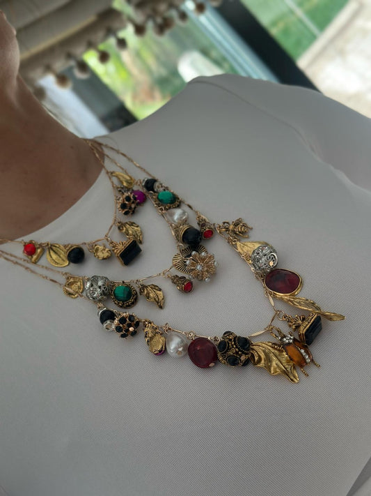 3 Sıra Çoklu Charm Detay Tasarım Kolye