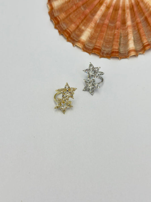 İkili Yıldız Detay Kıkırdak Küpesi