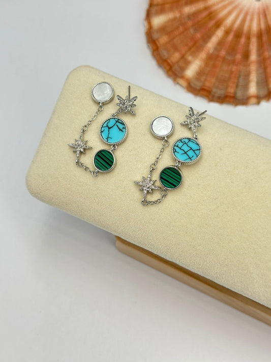 Sedef Taş Detay Sallantılı Kutup Yıldızı Küpe (Çelik)