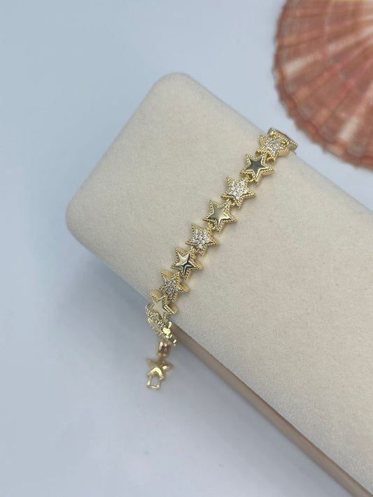 Zirkon Taş Detay Sıralı Yıldız Bileklik (Çelik)