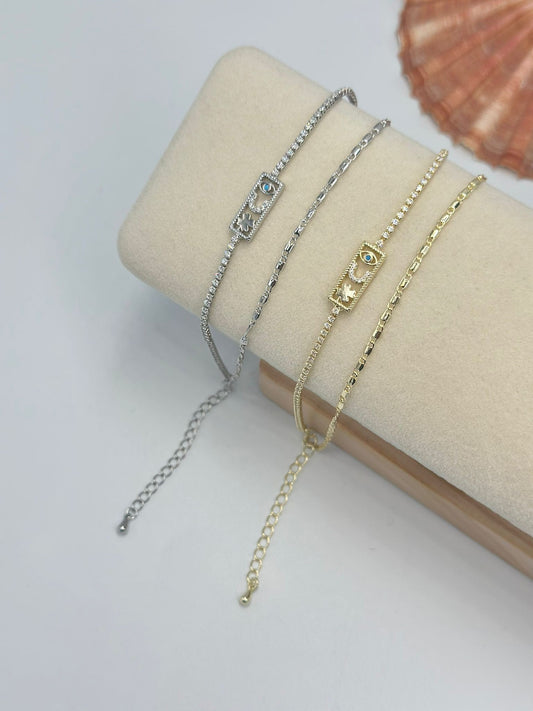 Zirkon Taş Detay İkili Manifest Bileklik (Pirinç Kaplama)