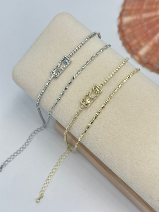 Zirkon Taş Detay İkili Manifest Bileklik (Pirinç Kaplama)
