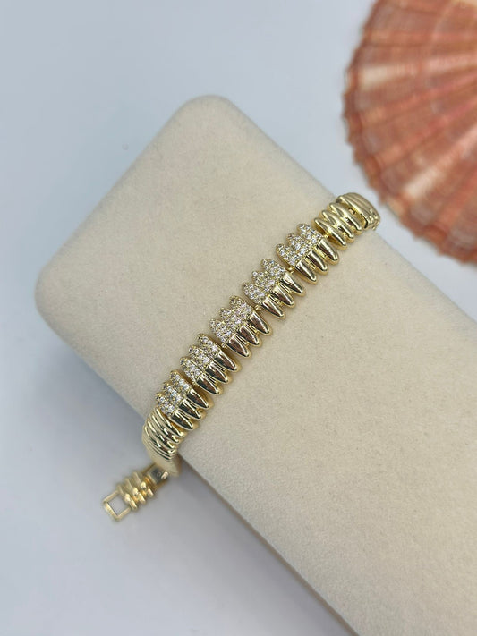 Zirkon Taş Detay Kesik Plaka Bileklik (Çelik)