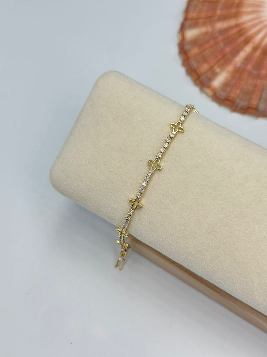 Yonca Detay Su Yolu Pirinç Kaplama Bileklik