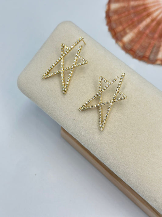 Zirkon Taş Detay Yıldız Küpe (Pirinç Kaplama)