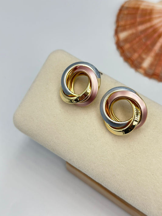 3 Renk Detay Yuvarlak Küpe (Pirinç Kaplama)