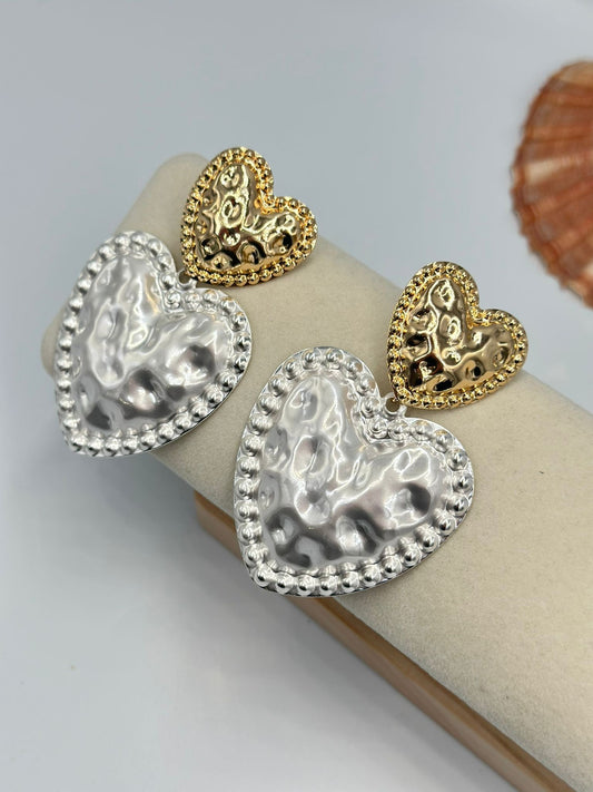 Dövme Plaka Detay Kalp Küpe (Pirinç Kaplama)