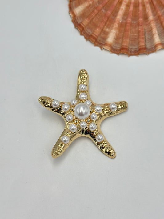 İnci Detaylı Deniz Yıldızı Broş