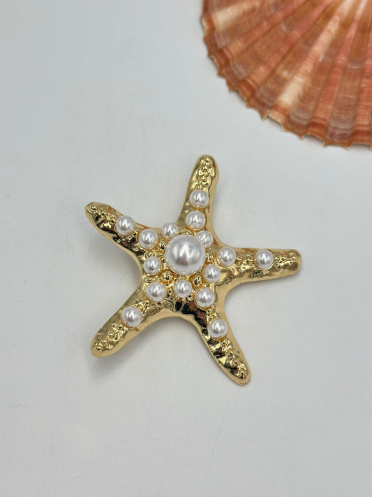 İnci Detaylı Deniz Yıldızı Broş
