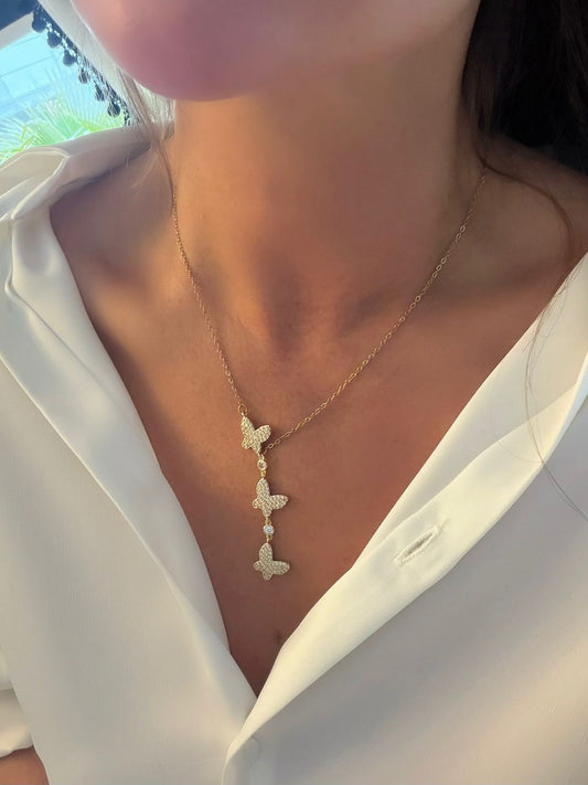 Sıralı Kelebek Detay Kolye (Çelik)