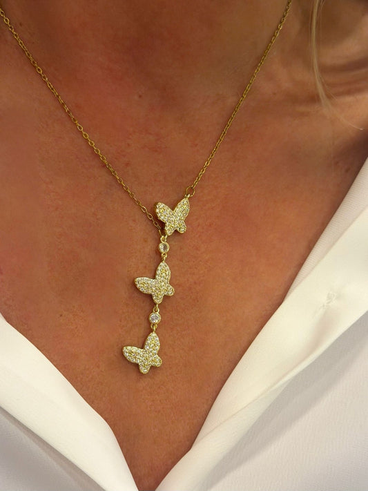 Sıralı Kelebek Detay Kolye (Çelik)