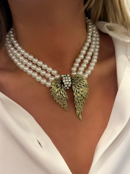 Melek Kanadı Detay Çelik İnci Kolye