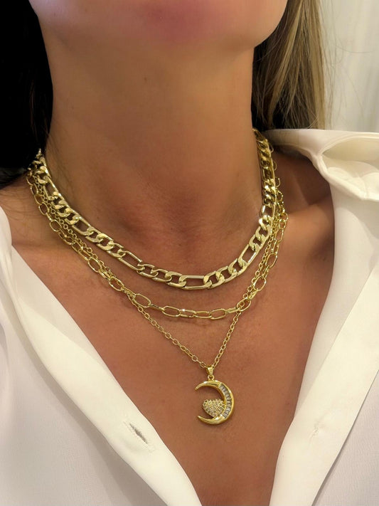 Çoklu Görünüm Ay Detay Kolye (Çelik)