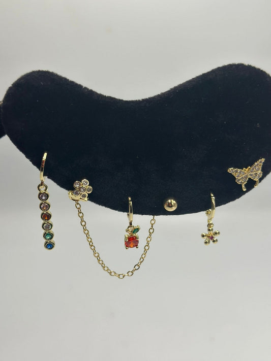 Çok Renkli Detay Set Küpe (Çelik)