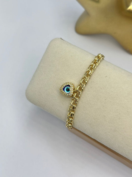 Kalp Nazar Charm Detay Çelik Bileklik