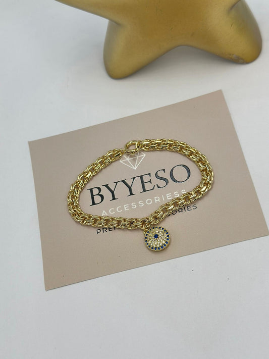 Yassı Nazar Charm Detay Bileklik (Çelik)