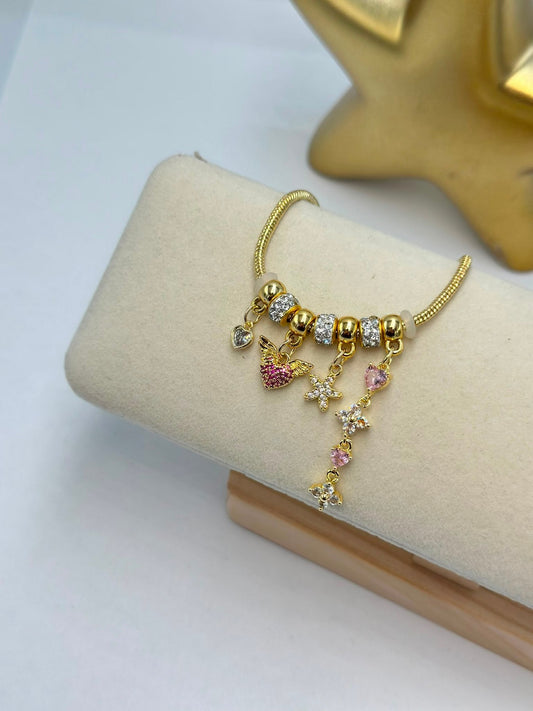 Pembe Kalp Detay Charm Çelik Bileklik