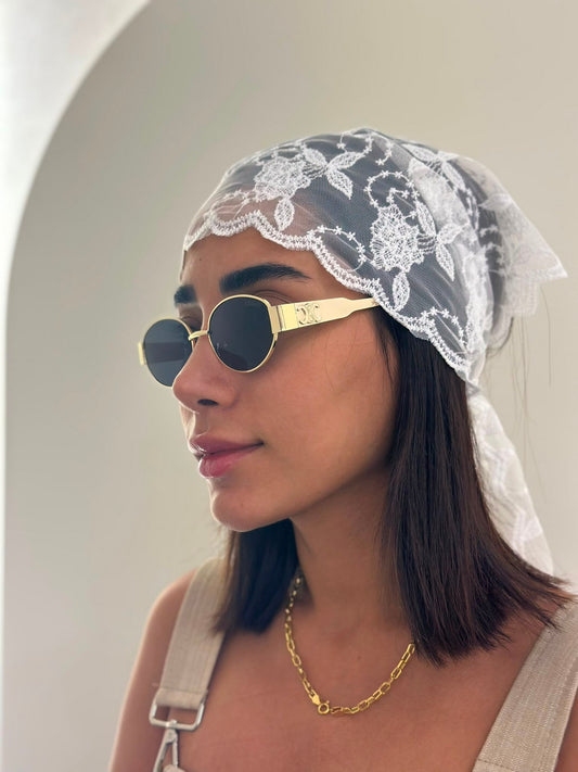 Yaprak Detaylı Dantel Bandana