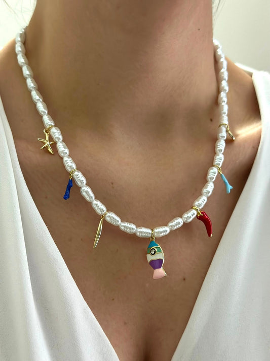 Balık Charm Detaylı Çelik Kolye