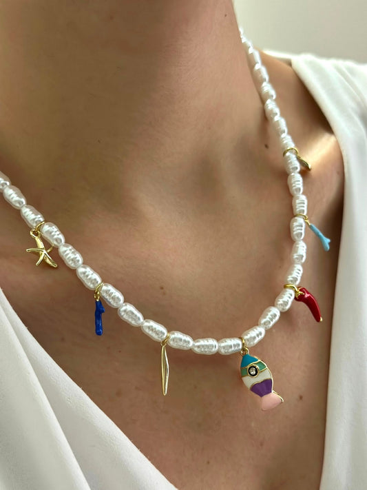 Balık Charm Detaylı Çelik Kolye