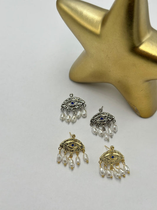 İnci Charm Detay Göz Küpe (Çelik)