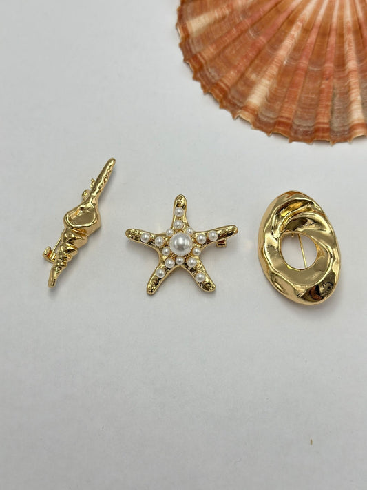 Deniz Yıldızı Detay Gold Set Broş