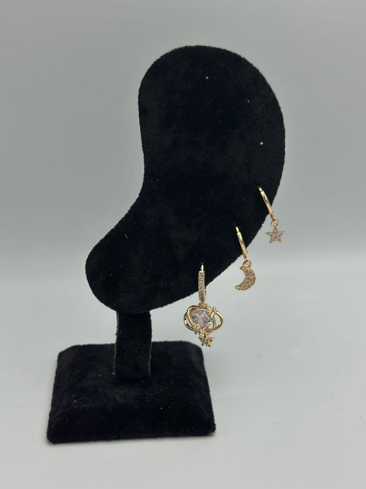 Ay Ve Yıldız Detaylı Premium Set Küpe