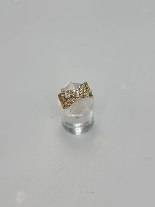 Baget Taş Detay X Yüzük (Pirinç Kaplama)