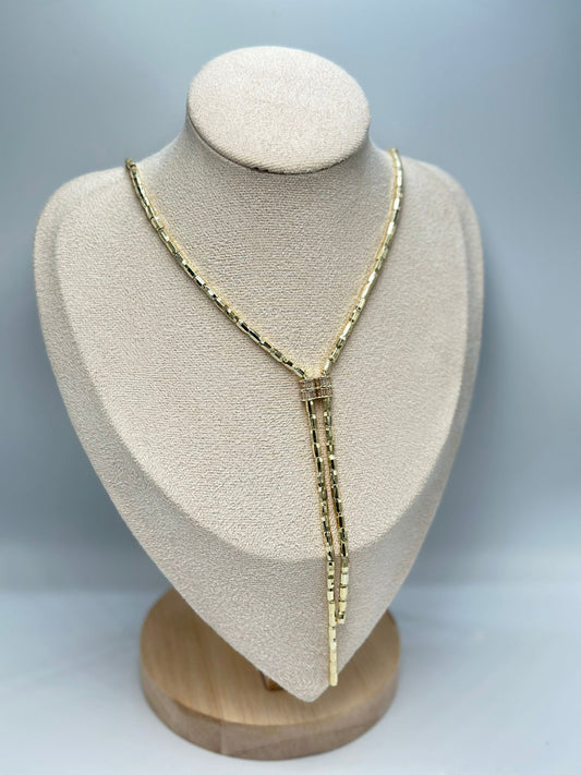 Baget Taş Detaylı Altın Kaplama Kolye (60Cm)