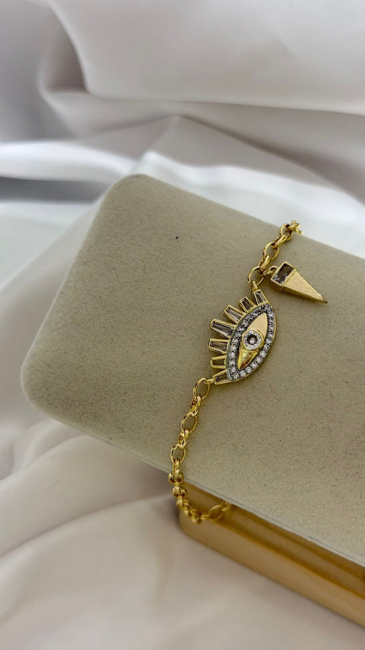 Baget Taş Detaylı Göz Çelik Bileklik
