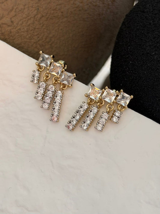 Baget Taş Detaylı Sallantılı Minimal Küpe (Çelik)