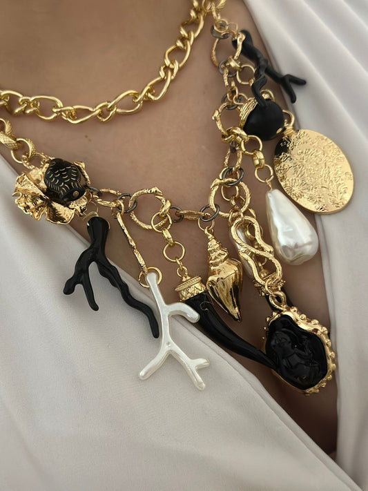 Barok İnci Ve Charm Detay Premium Kolye