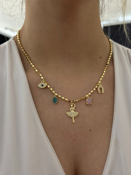 Charm Detay Renkli Çelik Kolye