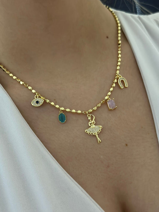 Charm Detay Renkli Çelik Kolye