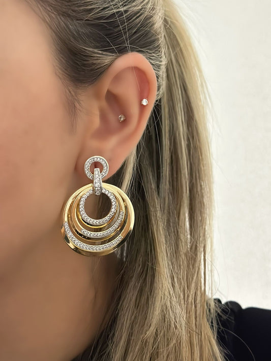 Çift Renk Detaylı İç İçe Geçme Premium Küpe