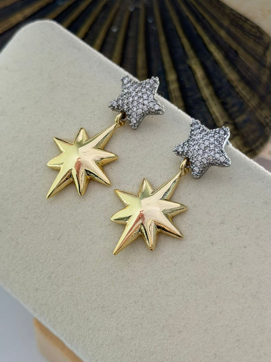 Çift Renk Detaylı Kutup Yıldız Küpe (Pirinç Kaplama)