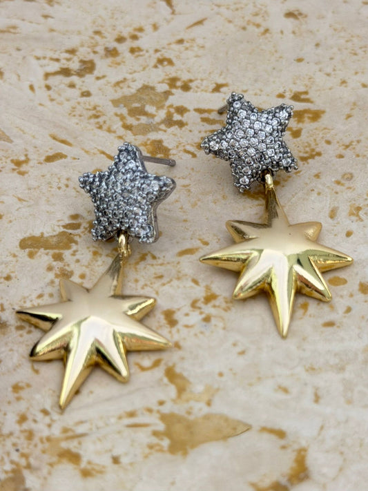 Çift Renk Detaylı Kutup Yıldız Küpe (Pirinç Kaplama)