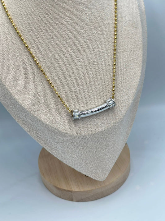 Çift Renk Topçuk Zincir Detay Kolye (Çelik)