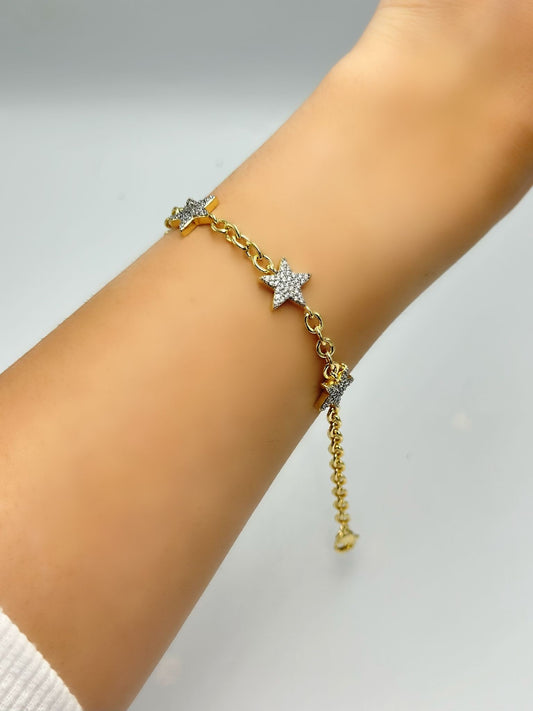 Çift Renk Ve Zirkon Taş Detay Yıldız Bileklik (Çelik)