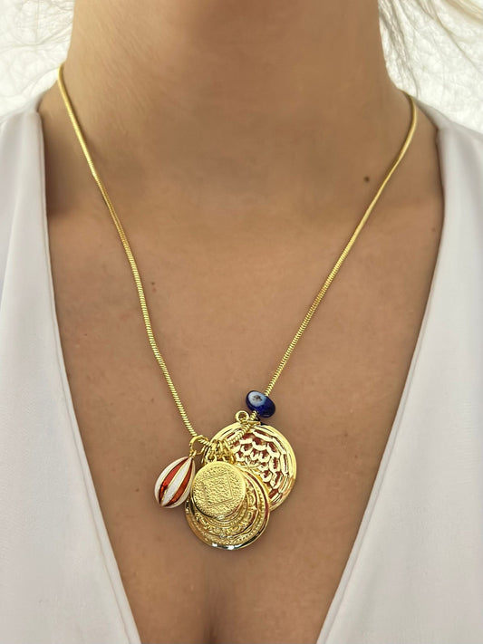 Çoklu Charm Detay Çelik Kolye