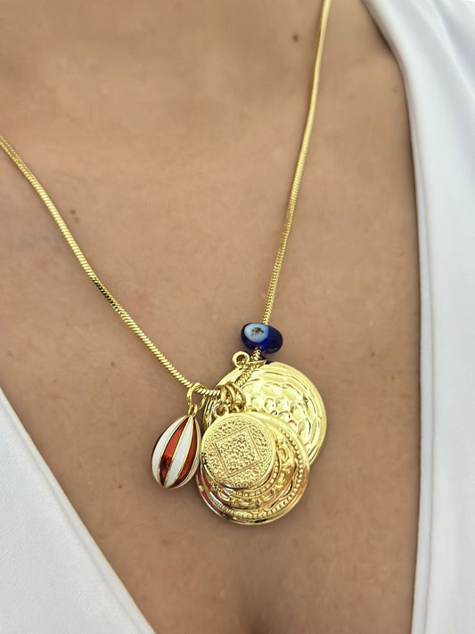 Çoklu Charm Detay Çelik Kolye