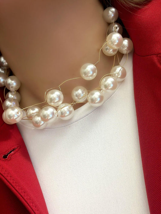 Çoklu İnci Detay Choker Kolye