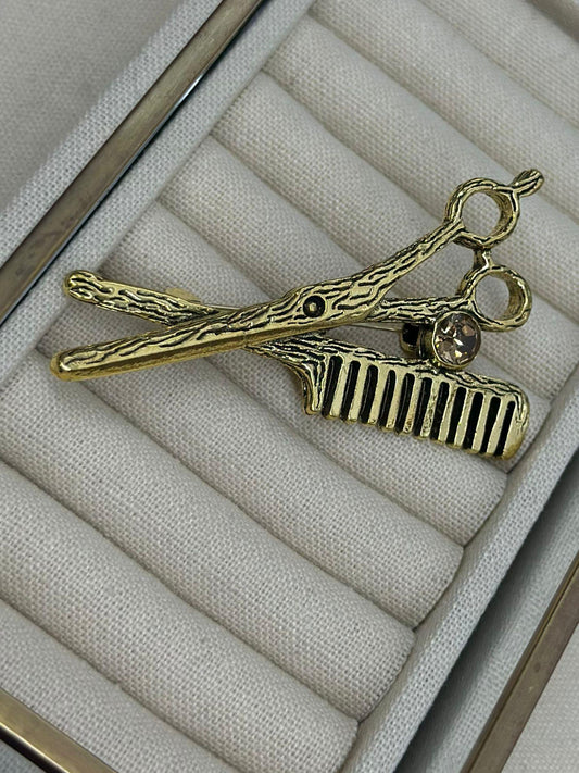 Eskitme Makas Ve Tarak Detay Broş