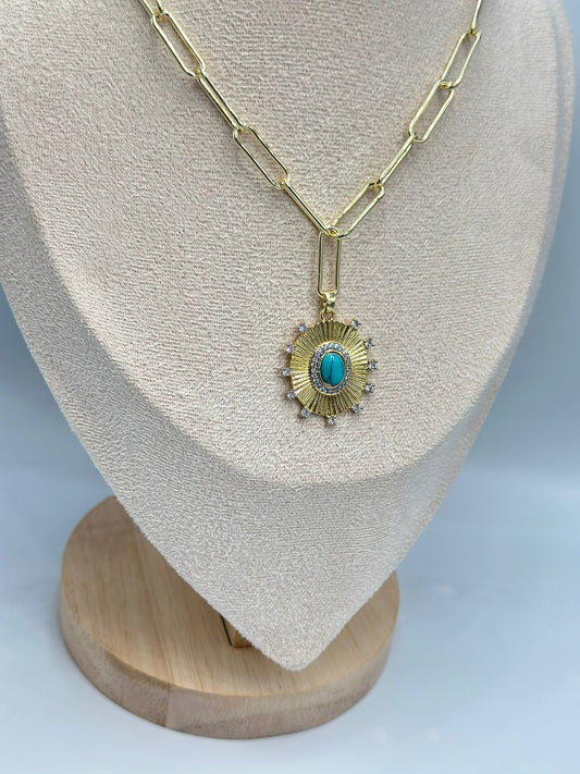 Firuze Taş Detay Kolye (Çelik)