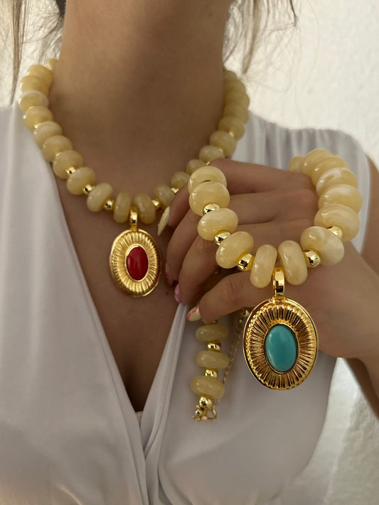 Firuze Taş Detaylı Vintage Kolye