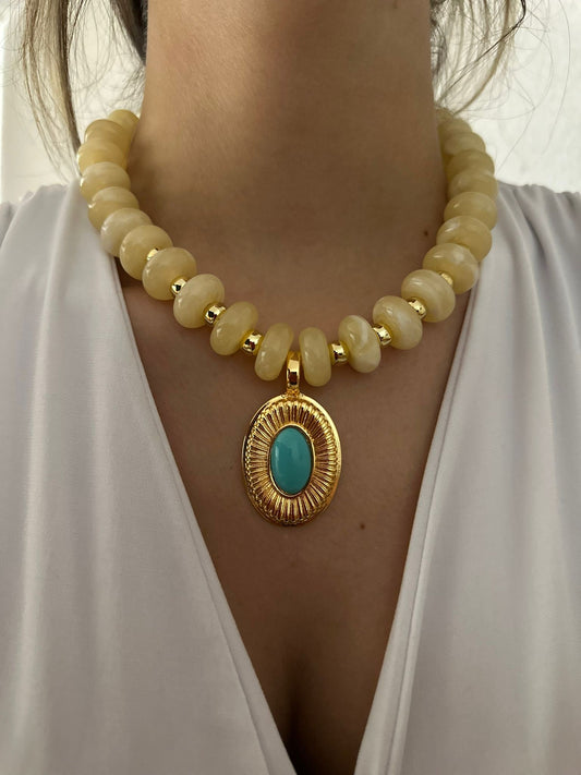 Firuze Taş Detaylı Vintage Kolye