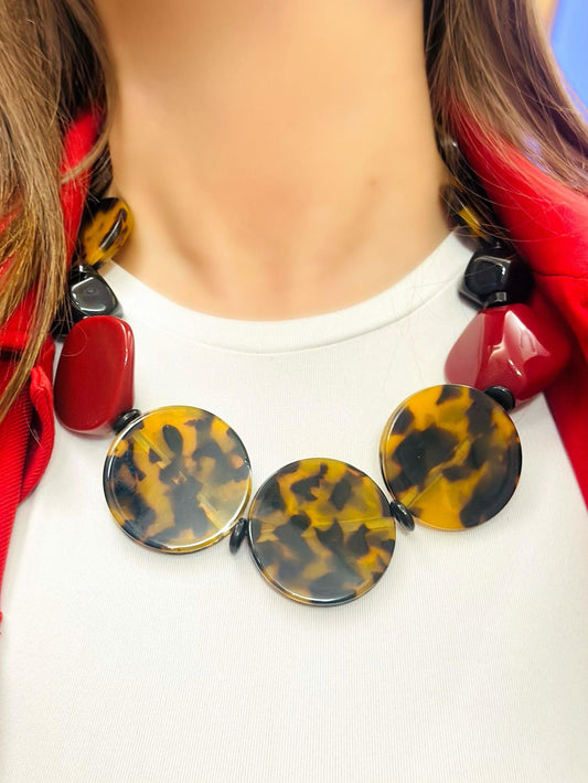 Geometrik Ve Leopar Detay Kolye