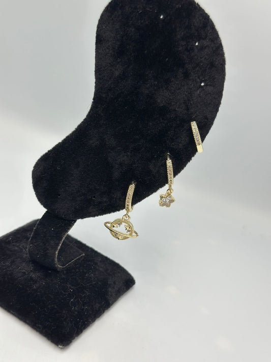 Gezegen Detaylı Set Küpe (Çelik)