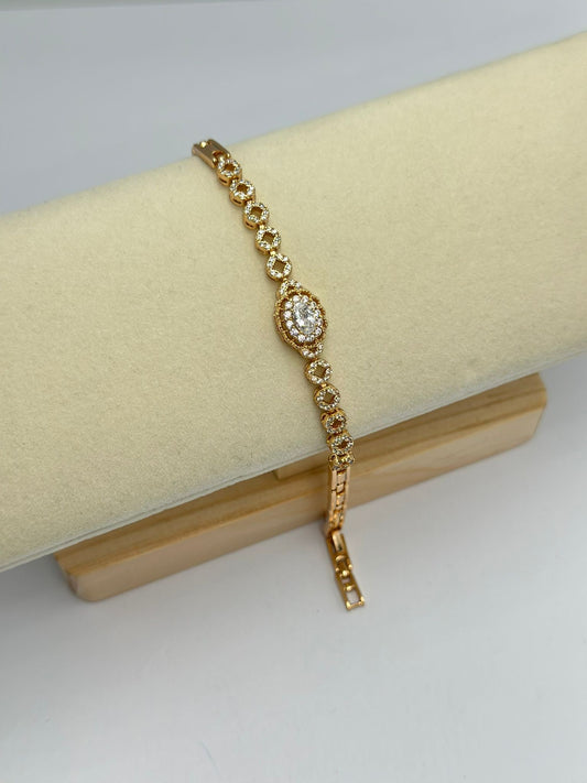 Gold Baget Taş Detaylı Zincir Çelik Bileklik